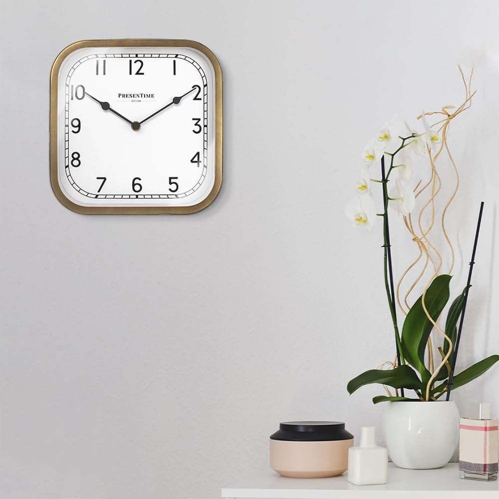 Presentime & Co 10" Anton Vintage Square Clock, Silent No Ticking, Wall & Mantel 2 in 1 Clock, Desk and Shelf Clock