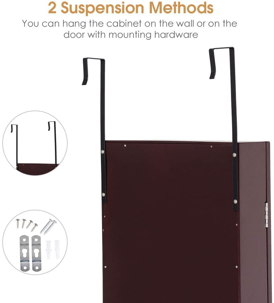 Jewelry Armoire, Over the Door/Wall Mounted, Jewelry Organizer with Full Length Mirror & Inside Makeup Mirror, Large