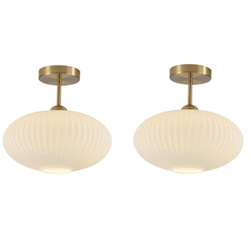 Vintage Gold Ceiling Lights Set of Two 9.8" Milk White Glass Semi Flush Mount Light Hallway Close to Ceiling Lights 2