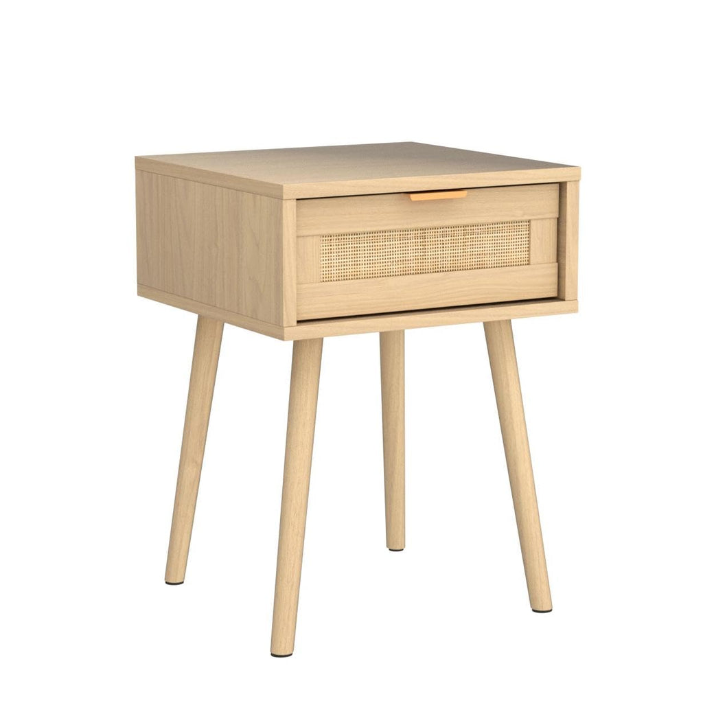 Nightstands Set of 2 with Drawer Mid Century Modern Bedside Table Set of 2 Rattan Drawer with Storage Wooden Accent