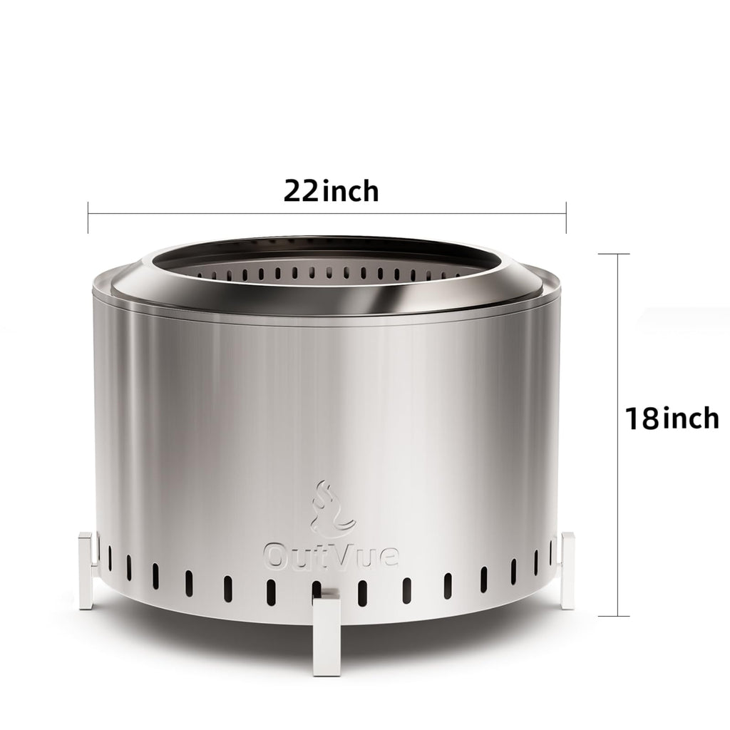 22 inch Stainless Steel Smokeless Fire Pit with Waterproof Cover