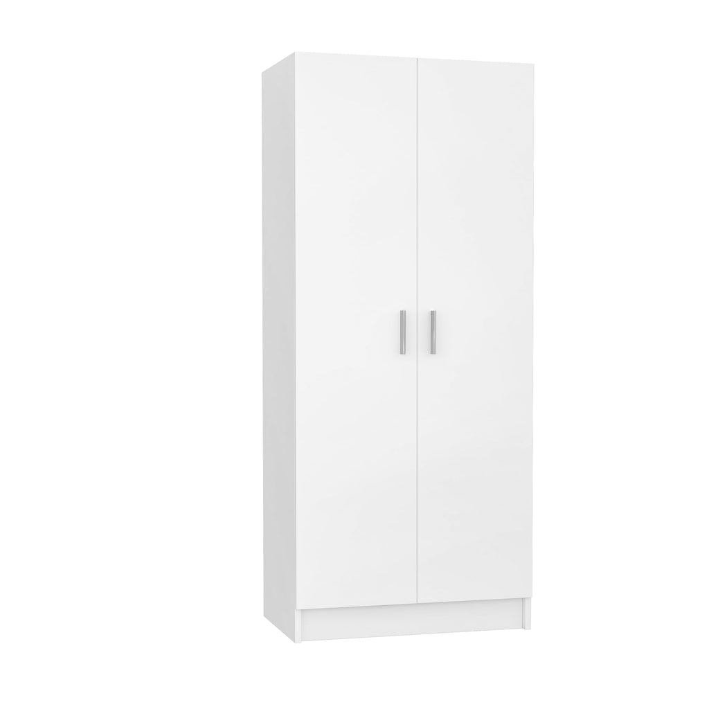 2 Door Wood Wardrobe Closet with Hanging Rail and 2 Shelves, Bedroom Armoire for Clothes Storage, 19.7" D x 30.7" W x
