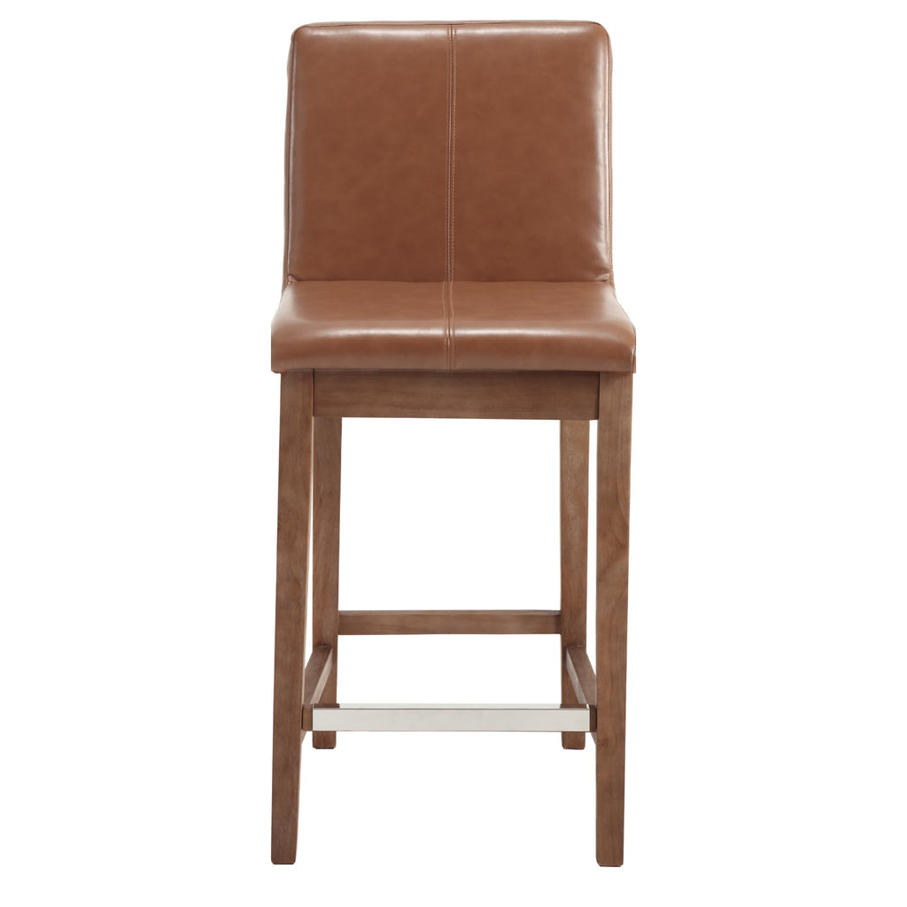 Counter Height Bar Stools Set of 6 Faux Leather Upholstered Kitchen Island Stools with Back and Distressed Wood Legs