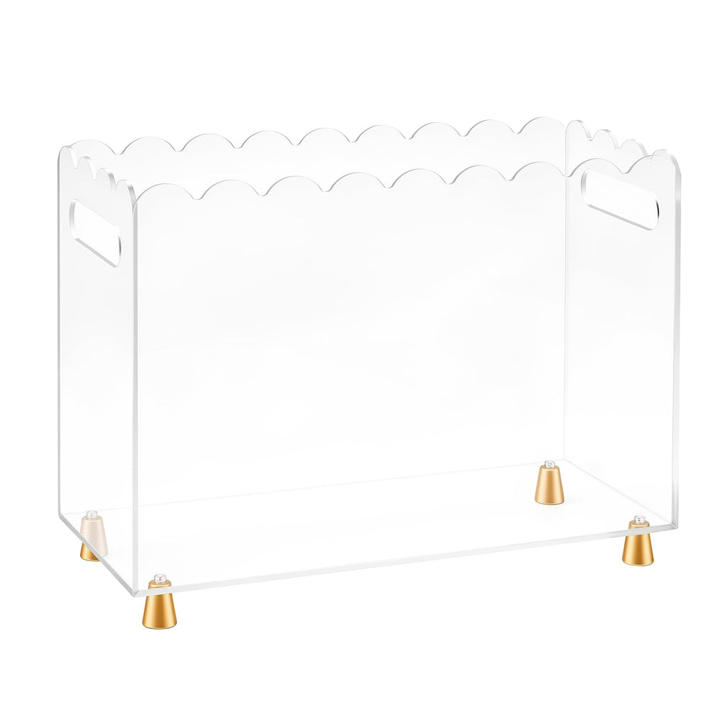 Acrylic Vinyl Record Holder, Vinyl Record Storage with Luxe Gold Metal Feet and Scalloped Edge Design, Portable