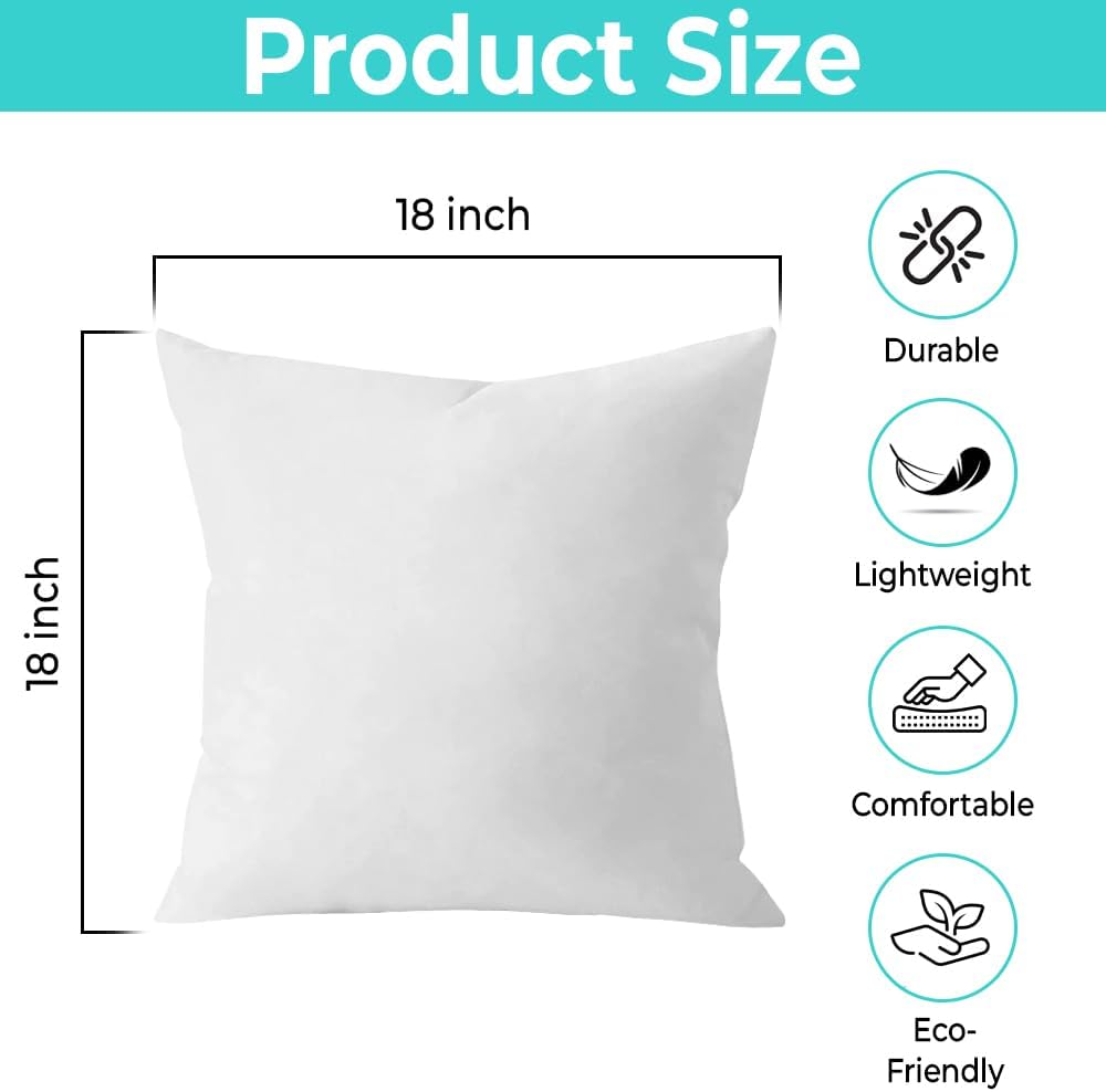 18 x 18 Throw Pillow Insert White, Down Alternative Pillow Inserts for Decorative Pillow Covers, Throw - Set of 2