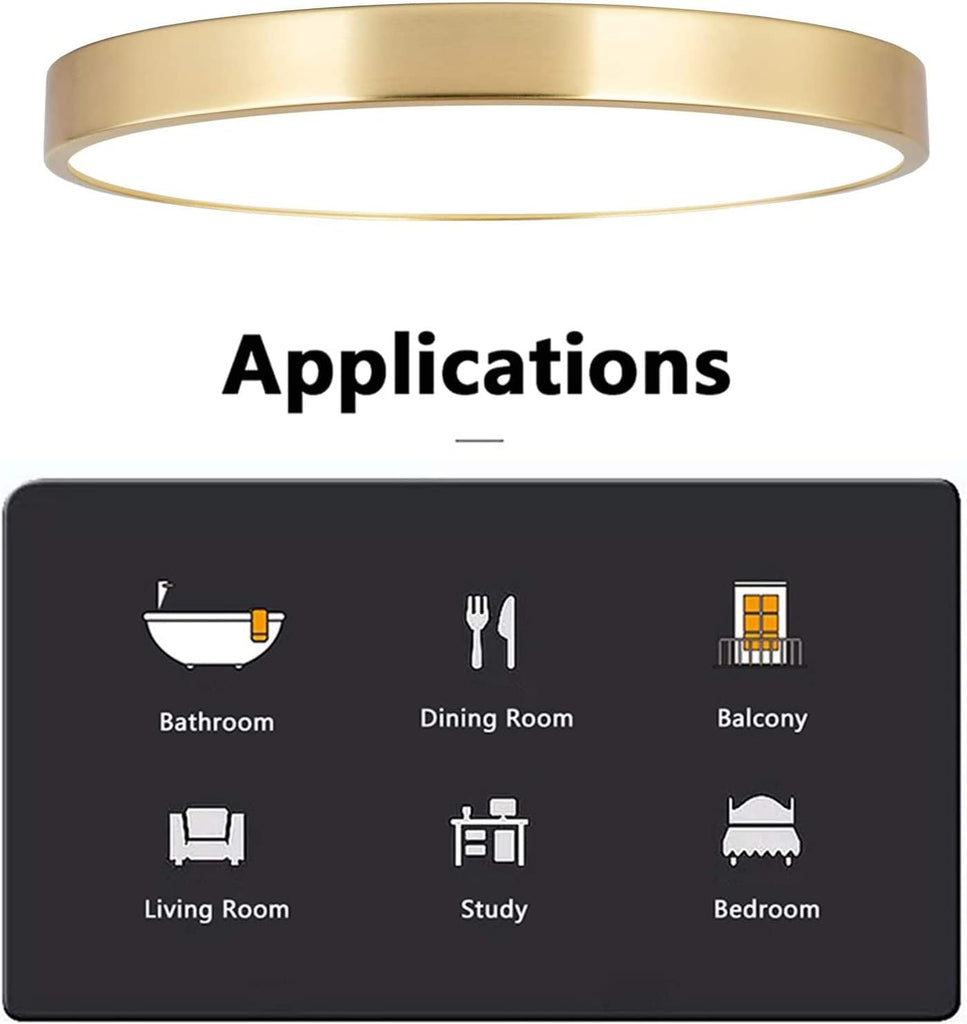 12 Inch Brushed Gold Metal Flush Mount LED Ceiling Light, 3000-5000K 20W Thin Round Modern Low Profile Ceiling Light