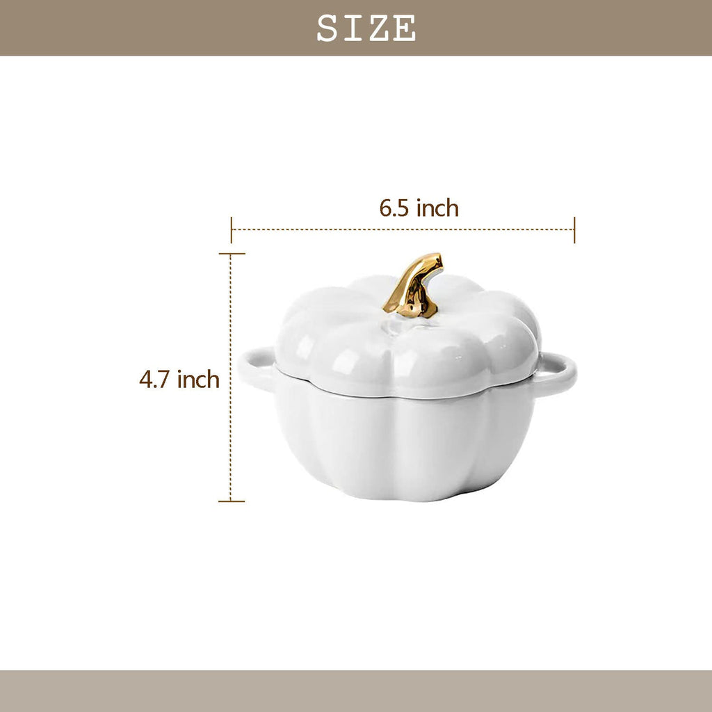 Pumpkin Bowl Set with Lid and Handle, 14 Oz Ceramic Ramekins for Baking, Casserole Dish Individual Severing Pot