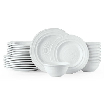 Handmade Stoneware Dinnerware Set, 24-Piece Matte White for 8