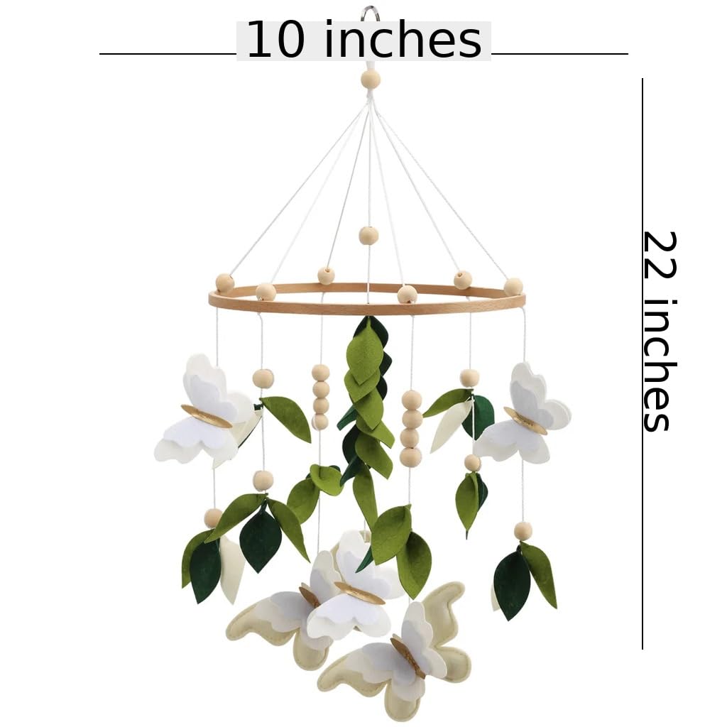 Butterfly Mobile for Crib - A Beautiful Neutral Butterfly Crib Mobile with Green Leaves, White and Gold Detail