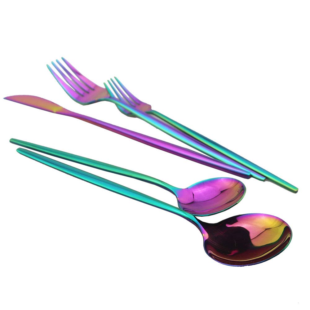 Shiny Rainbow Silverware Set, 30-Piece Stainless Steel Satin Finish Flatware, Kitchen Utensils, Mirror Polished
