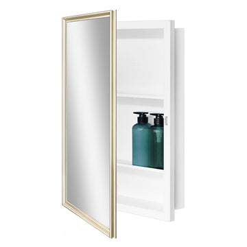 20 x 26 White Mirrored Bathroom Medicine Cabinet, Surface Mount, Gold Frame