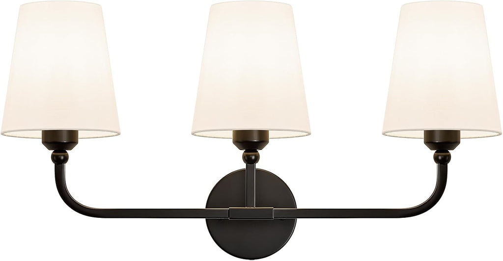 Bathroom Vanity Light, Matte Black Bathroom Lighting Fixtures Over Mirror | 3-Light Bathroom Light Fixtures with