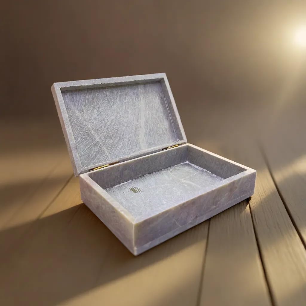 Hand Carved Marble Soapstone Square Jewellery Box, 6x4x1.75