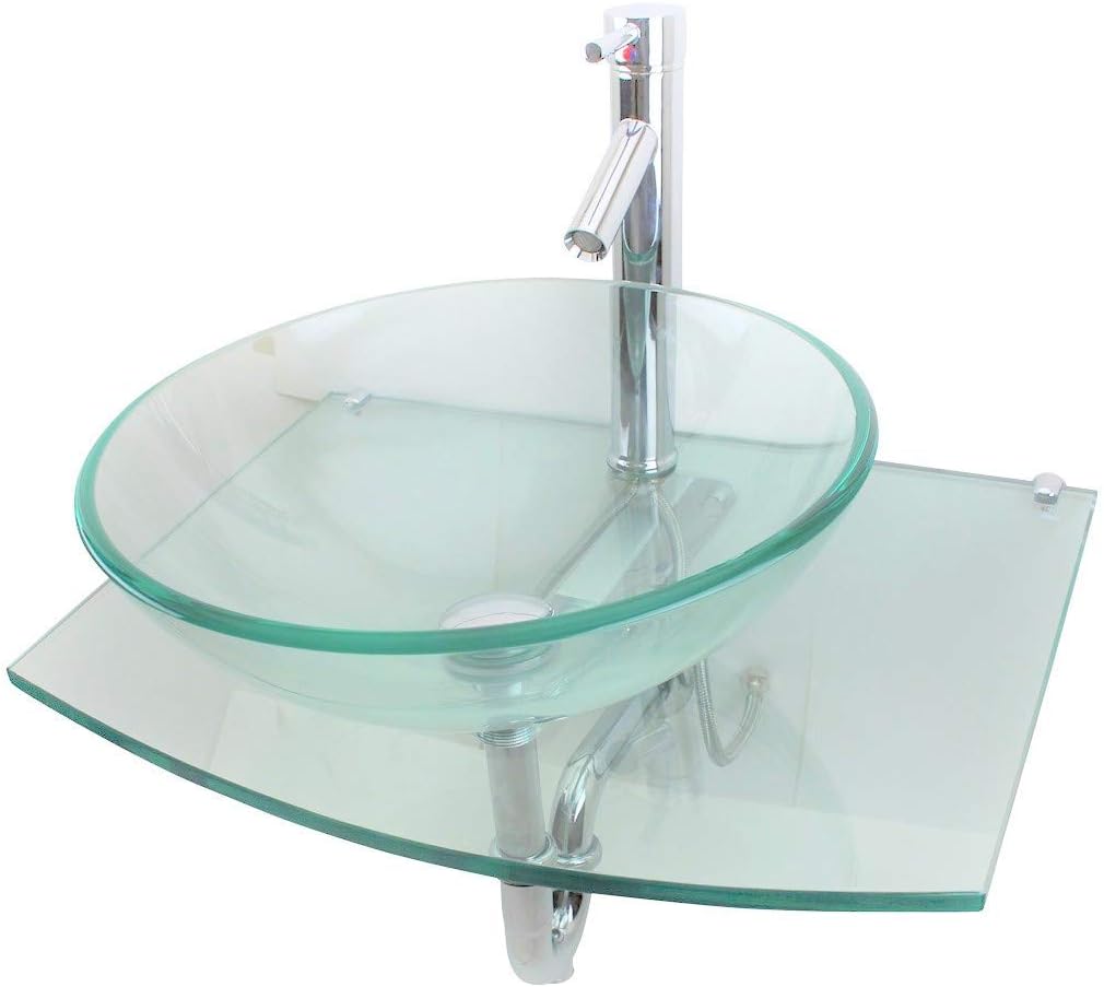 Renovators Supply Manufacturing Halo Glass Wall Mount Bathroom Sink 23 3/4 in. Tempered Glass Round Wall Hung Vessel