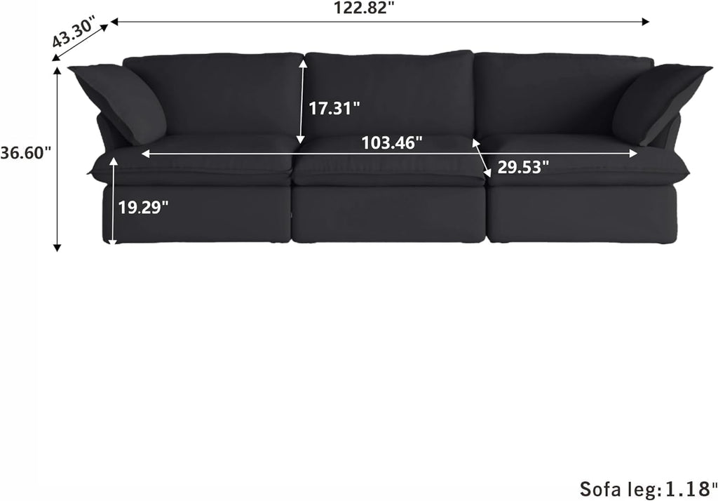 122.82" Cloud Modular Sectional Sofa 3 Seats for Living Room, Comfy Convertible Sectional Sofas Couches, Cushion Covers Removable, Two Corners and One Middle Sofa for Living Room (Black) A124-B0CTX3B1X1
