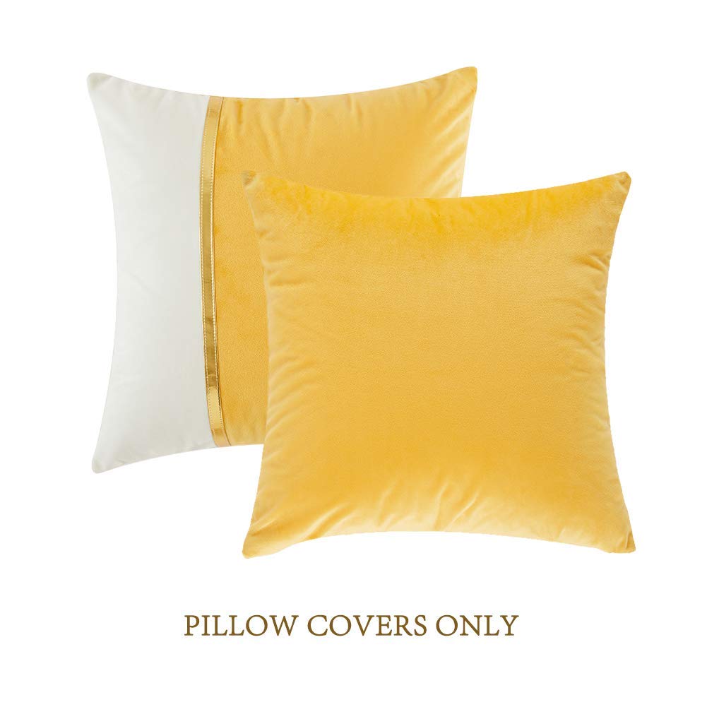 Pack of 2 Patchwork Soft Velvet Decorative Throw Pillow Covers, Luxury Modern Solid Cushion Case for Couch Sofa Bed