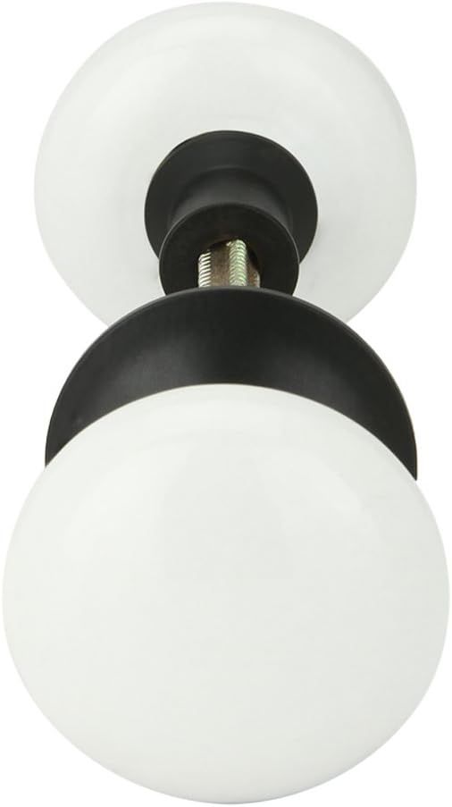 Rim Lock Door Knob Set, Porcelain, 2 1/4 in, White