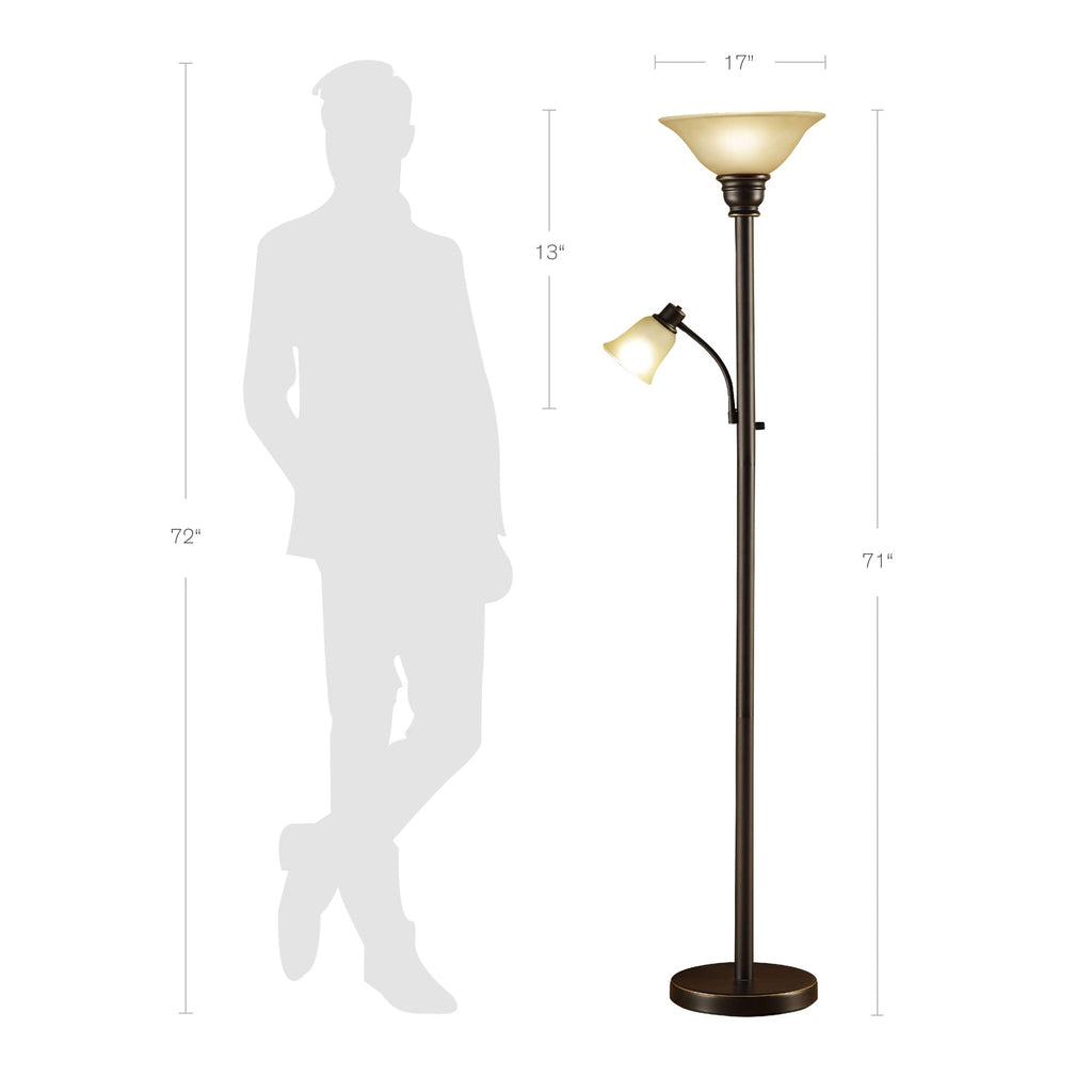 Transitional Uplight Floor Lamp with Reading Light, Standing Lamp, Living Room Light, LED Bulb NOT Included,71", Dark