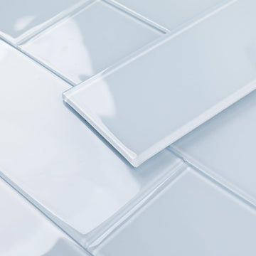 Peel and Stick Glass Subway Tiles, Light Blue, 3x12 Inch, Glass Backsplash Bathroom Wall Tiles, Pack of 20 Pieces