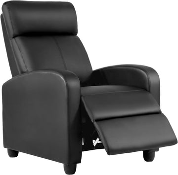 Recliner Chair | No Massage Function | Leather Black | with Lumbar Support, Adjustable Push Back, Wide Armrests