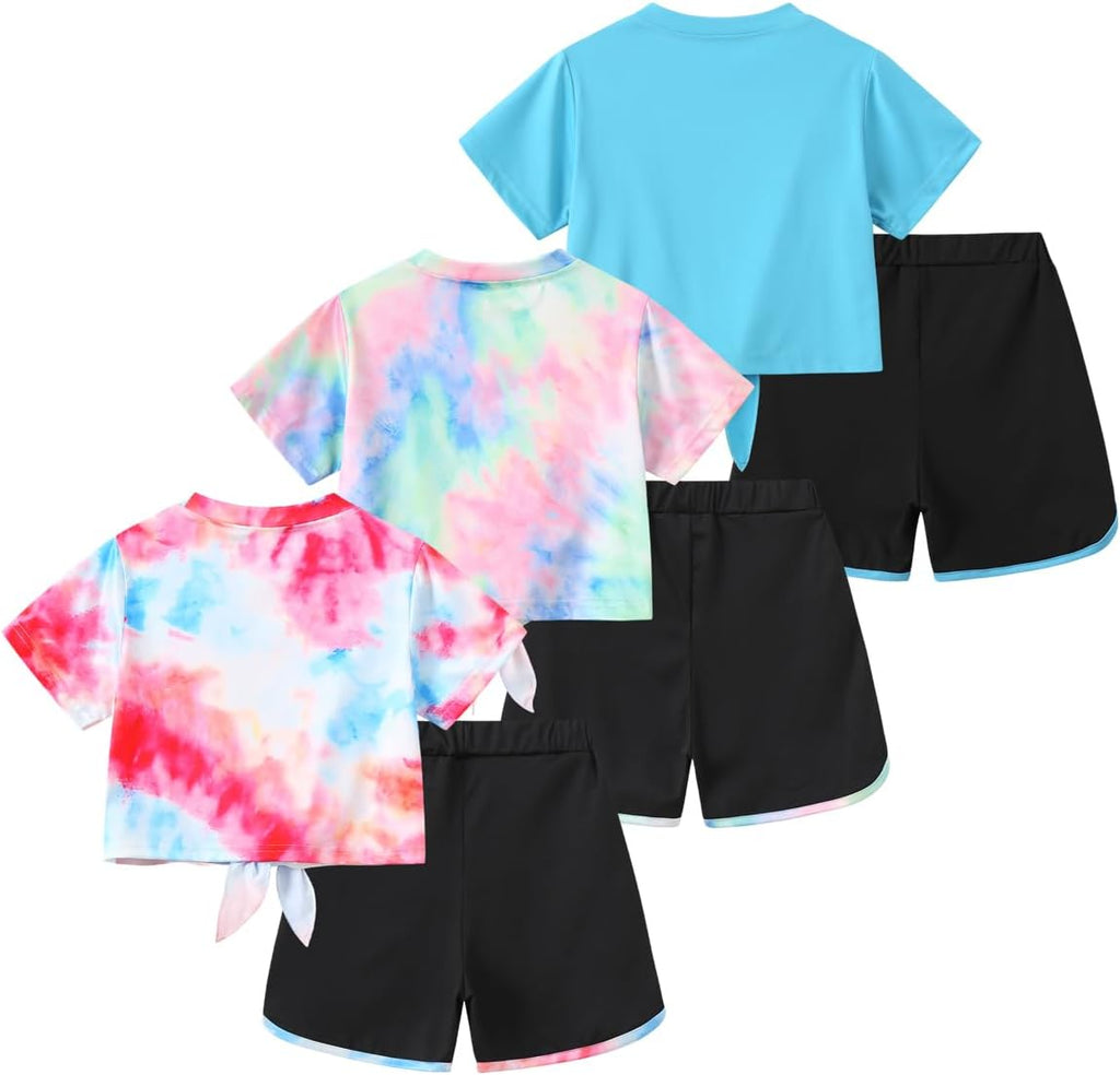 Girls 6 Piece Outfits Letter Print Vacation Tee Top and Dolphin Shorts Tracksuit Sets for Kids Sports, Casual, Dance