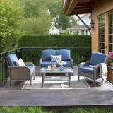 4-Piece Wicker Outdoor Patio Furniture Set - Conversation | Denim Blue All-Weather Resistant for Patio, Garden & Porch