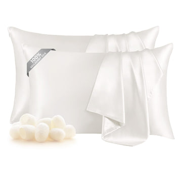 100% Mulberry Silk Pillowcase Set, 2 Pcs, Standard, Pearl White