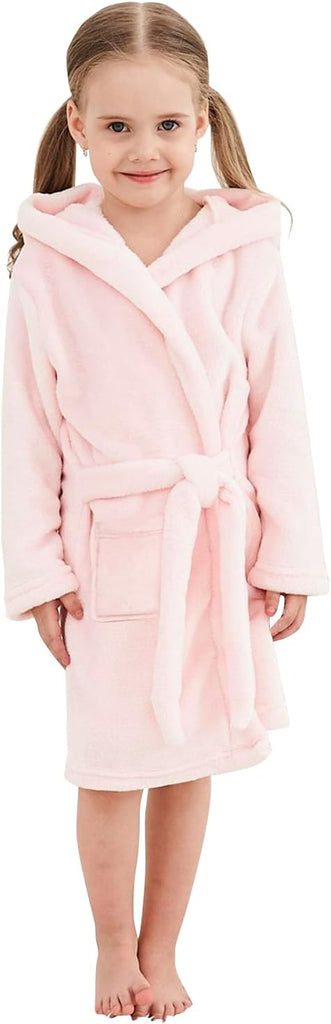 Girls Fleece Hooded Robes, Warm Printed Bath Robe for Kids Soft Fuzzy Bathrobe for Gifts