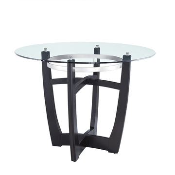 42" Round Bar Height Glass Dining Table, Solid Wood Base, 42" Height