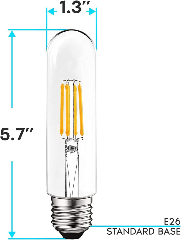 T10 LED Bulb, 5W=60W Equivalent, 3000K Soft White, Vintage Edison Filament Bulb, 500 Lumens, Tubular Light Bulb, Damp