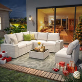 8-Piece Rattan Outdoor Patio Furniture Set | Beige with Thick Cushions for Patio, Garden & Porch