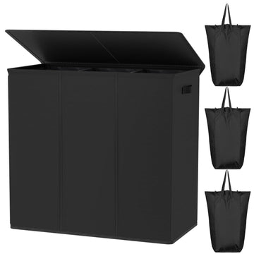 180L Laundry Hamper 3 Section, Large Laundry Basket with Lid