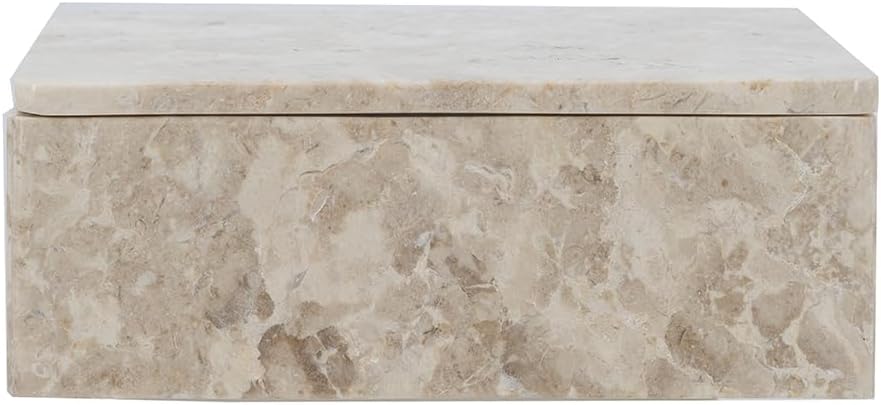 Beige Rectangular Marble Box - Decorative Storage, Home and Office Tabletop Decoration, Living Room Console Table