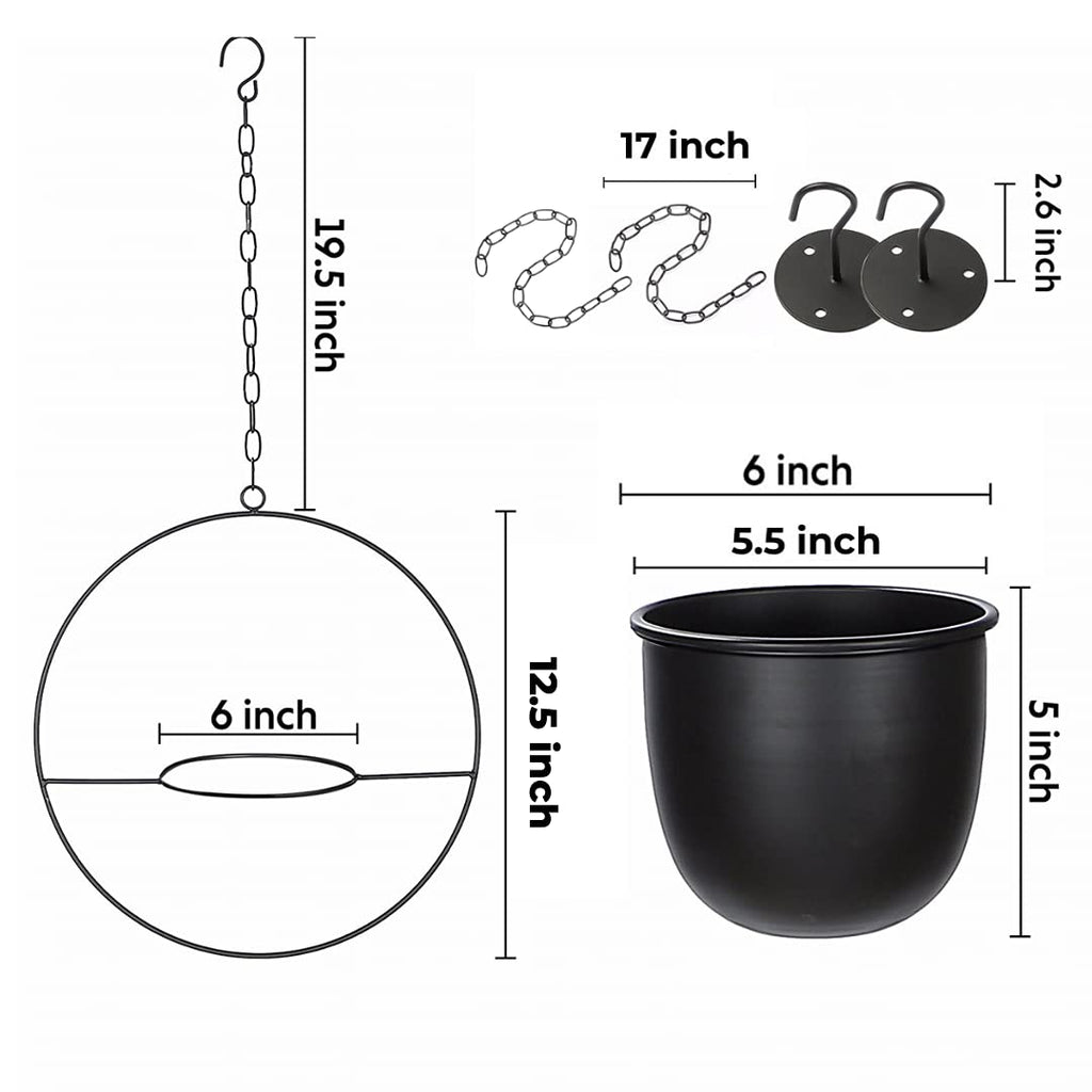 2 Pack Hanging Planter with 5.5" Pot, Metal Hanging Plant Holder