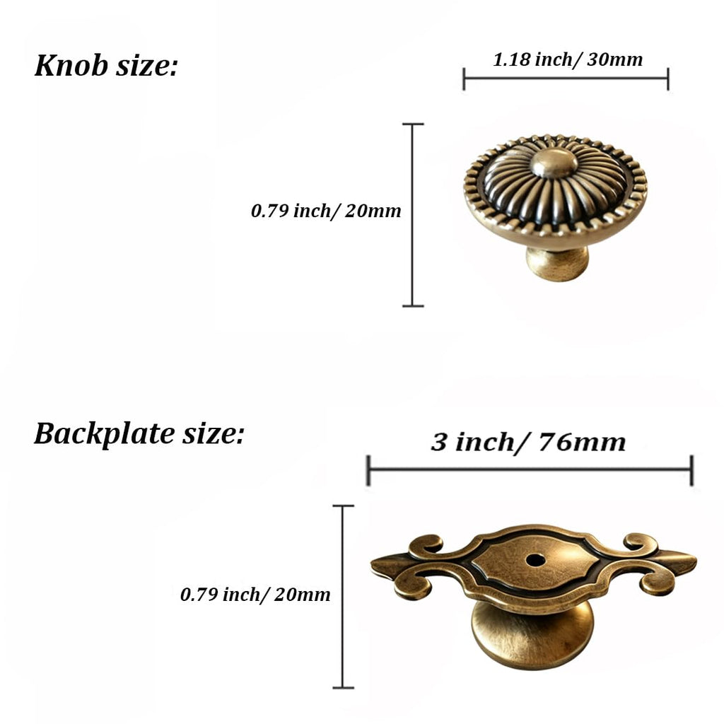 Brass Cabinet Knobs, Vintage Retro Mushroom Drawer Knobs with Backplate, Dresser Pull Handles