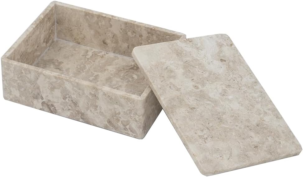 Beige Rectangular Marble Box - Decorative Storage, Home and Office Tabletop Decoration, Living Room Console Table