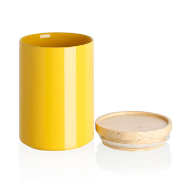Kitchen Canisters Ceramic Food Storage Jar, Stackable Containers with Airtight Seal Wooden Lid for Serving Coffee