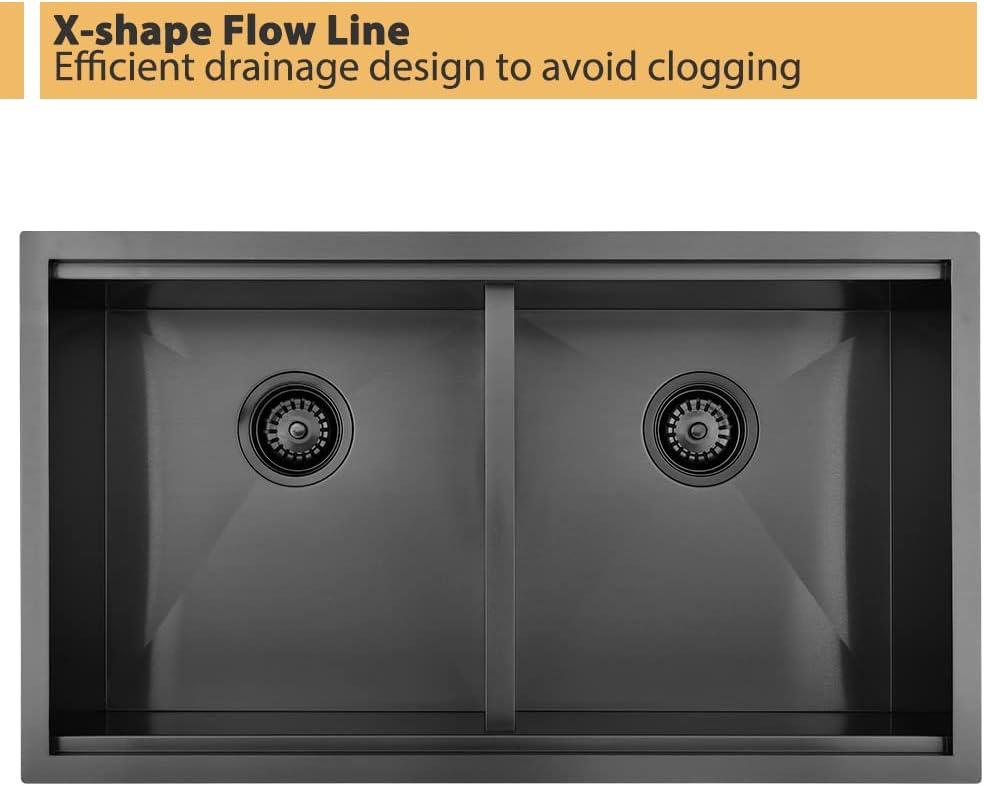 33 Inch Black Double Bowl Undermount Kitchen Sink Workstation 50/50 | 33x19 Double Bowl Kitchen Sink 16 Gauge Black