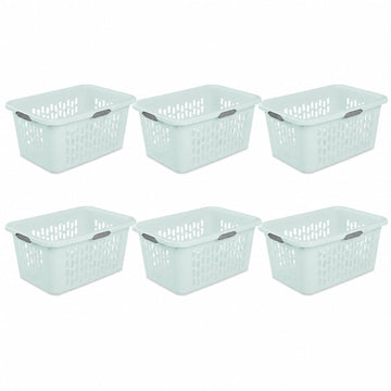 Laundry Basket 2 Bushel Plastic with 4 Handles 6 Pack Mint