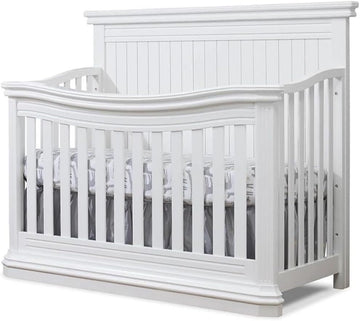 Modern Wood 4-in-1 Crib, White Finish, 47" H x 59" W x 32" D, Adjustable Mattress Heights, Converts to Toddler and