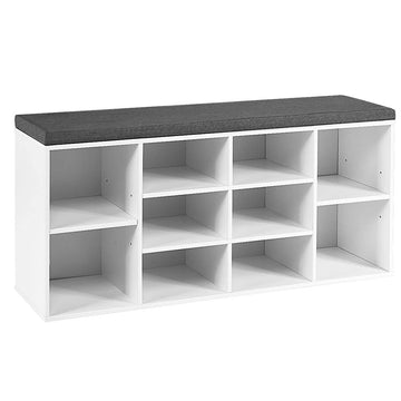 Shoe Storage Bench with Cushion, Entryway Shoe Rack Bench, Adjustable Shelves, 10-Cubbies Shoe Organizer Bench