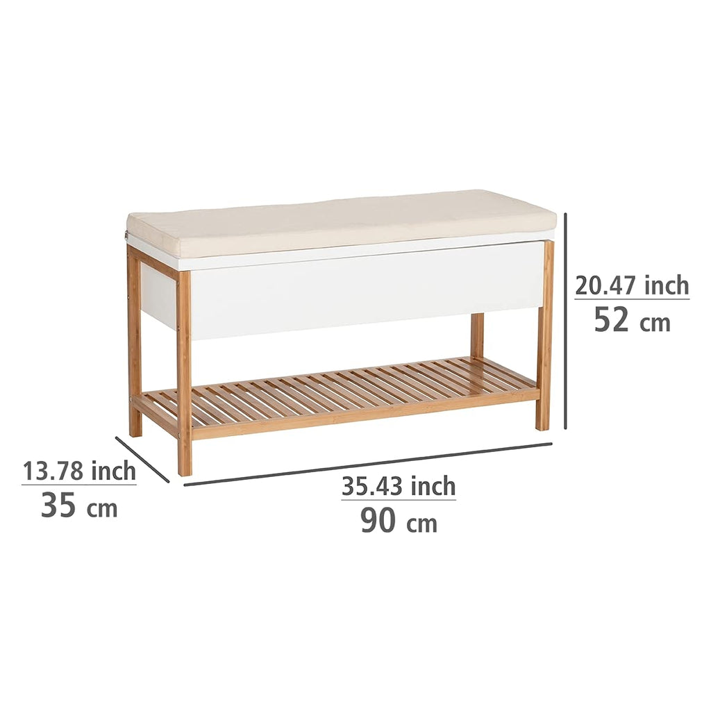 Shoe Bench with Storage Compartment Model Finja, Bench with Seat Padding, Storage Space and Shoe Rack in Scandi Chic