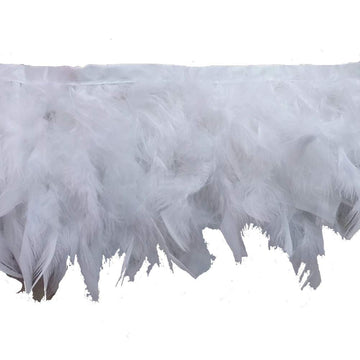 Pack of 2 Yards Natural Dyed Turkey Flakes Feathers 4~6inch Fringe Trim DIY Dress Crafts Costumes Decoration (White)