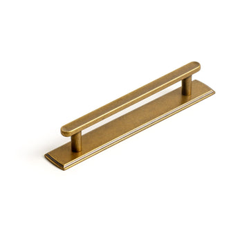 Antique Brass Cabinet Pulls with Escutcheon Backplate - 2 Pack 5 Inch Center Vintage Rectangular Drawer Handles