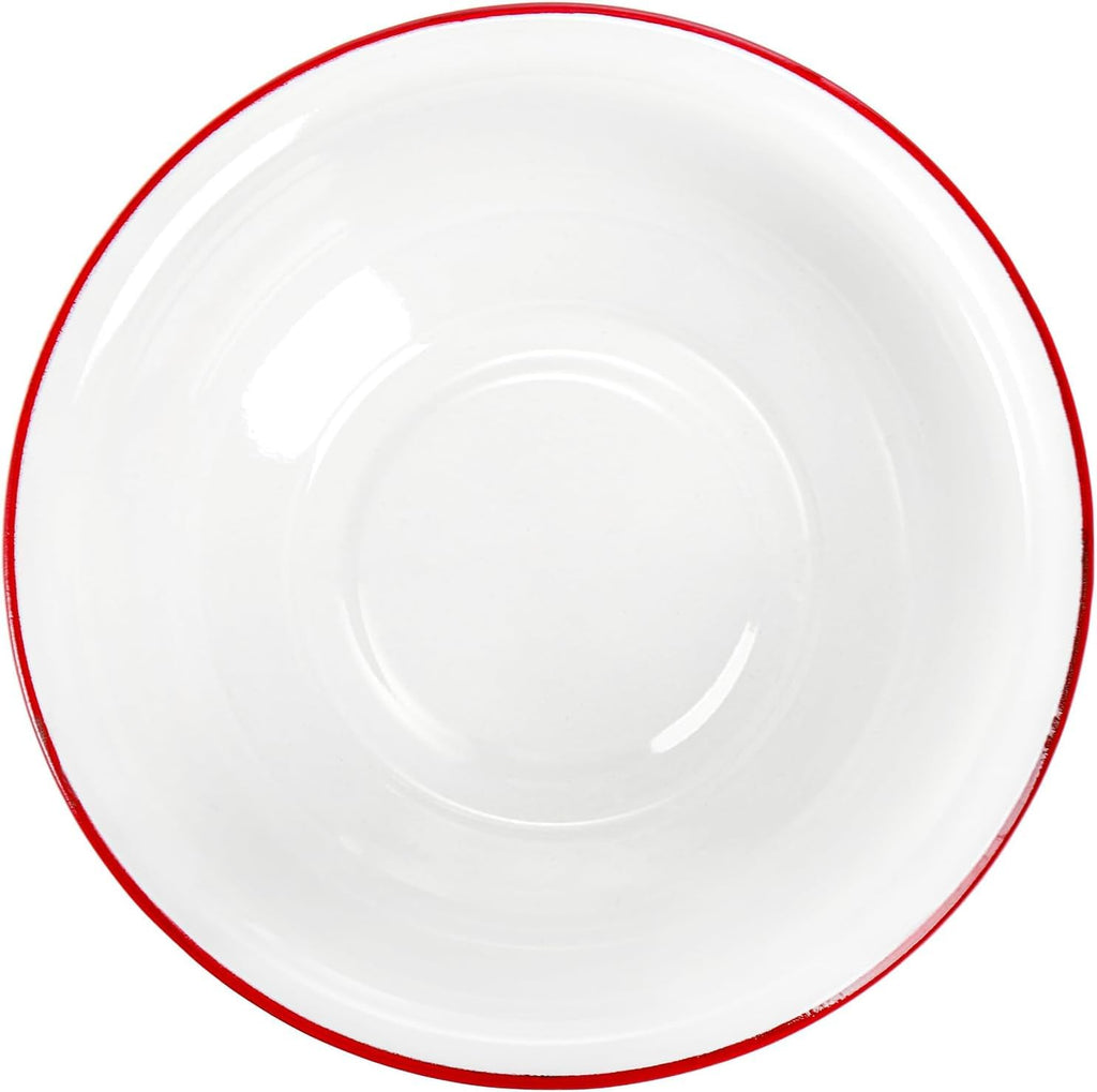 3 Pack 8 Inch Enamel Bowl, 34 Oz Large Enamel Mixing Bowl Reusable Enamel Salad Bowl, Vintage Red and White