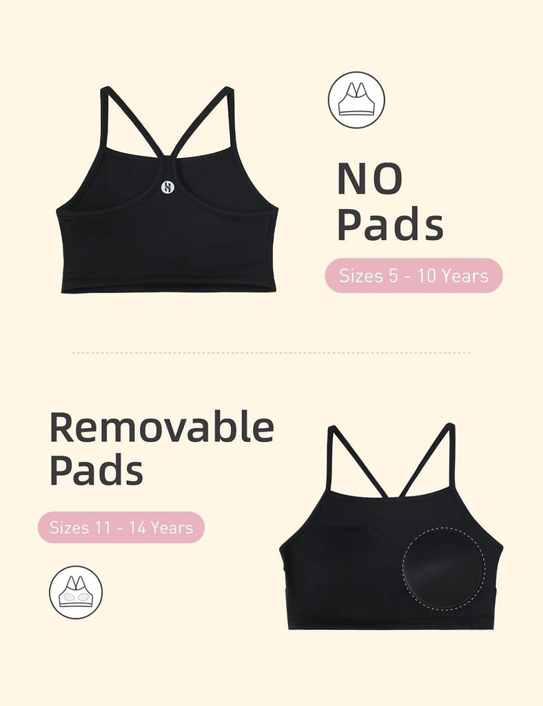Girls Sports Bra Spaghetti Strap Y Back Training Bras Scoop Neck Racerback Athletic Casual Crop Top