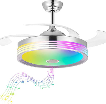 48 inch Modern Retractable Ceiling Fan with Lights and Remote Control, 6Speed Dimmable Fandelier, Smart Ceiling Fan