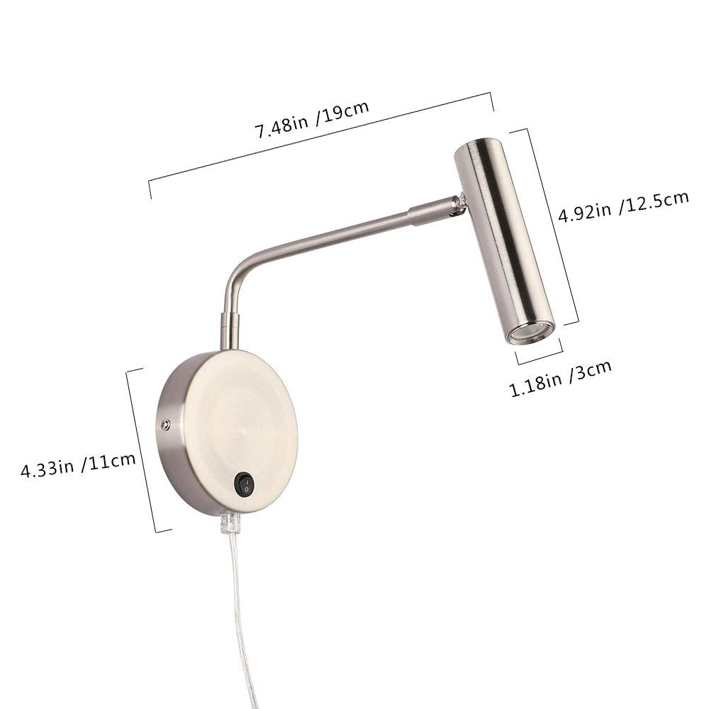 Wall Mounted Lamp, Sconce Light with Plug in Cords Wall Reading Light with Switch Bedroom Warm White
