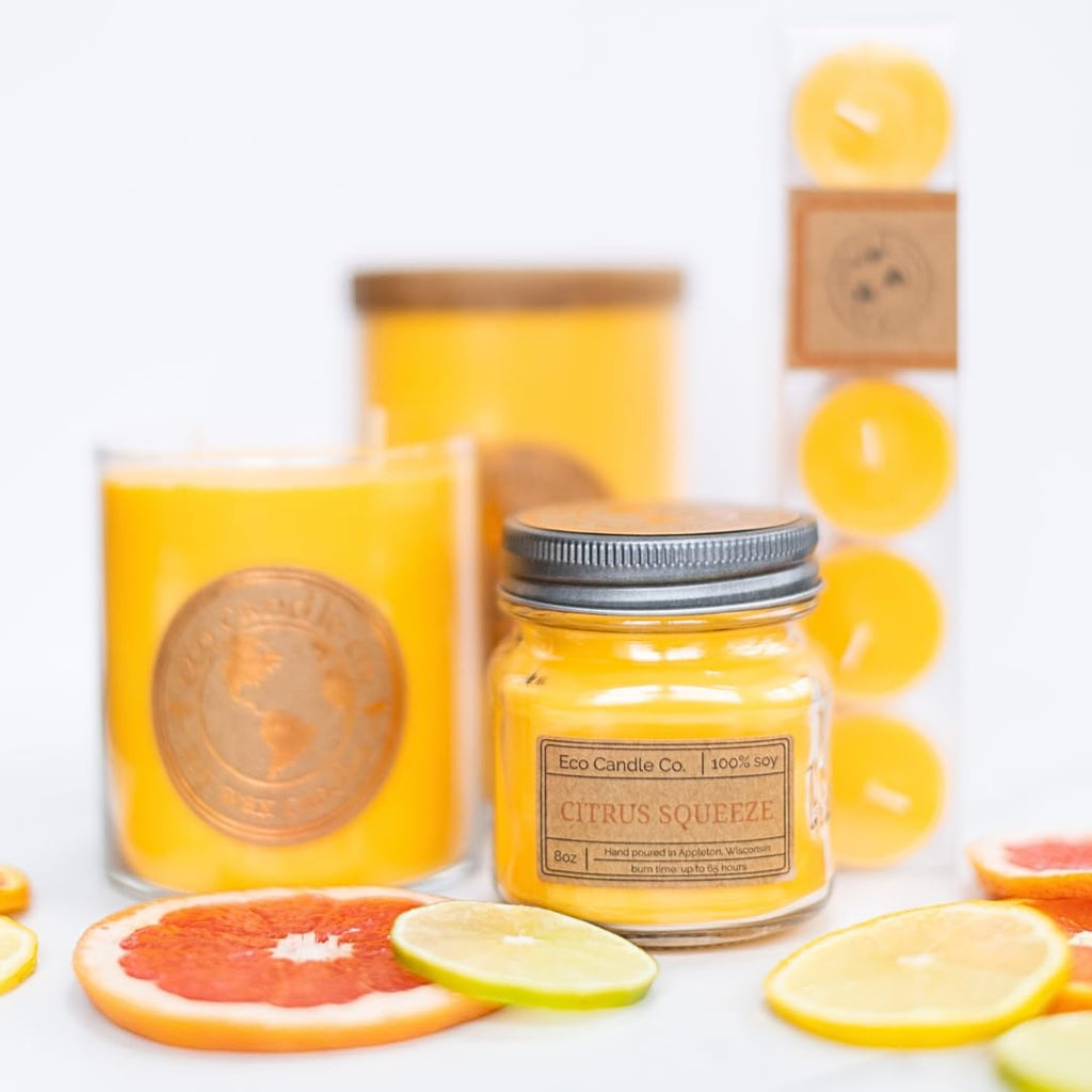 Mason Jar Candle, Citrus Squeeze, 8 oz. - Scents of Orange, Tangerine, Grapefruit, Lemon, & Lime - 100% Soy Wax, No