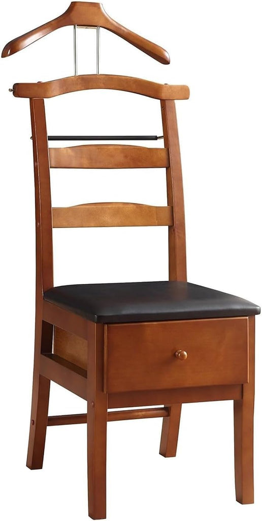 Office Chair with Hanger Valet, Mens Valet Stand with Drawer, Accessory Clothes Organizer (Brown) 45.7 * 58.4 *